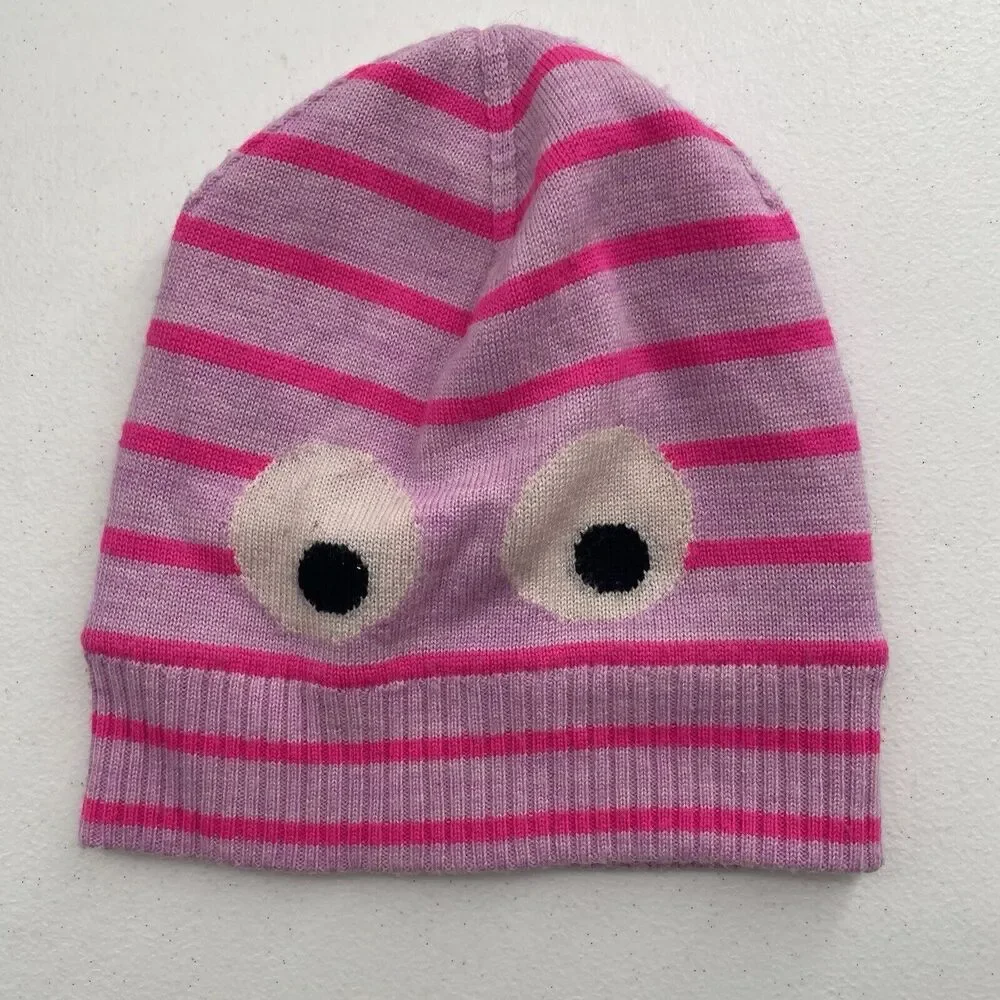 J CREW CREWCUTS Size S/M Classic Max‎ The Monster Beanie Hat Wool Pink Eyes